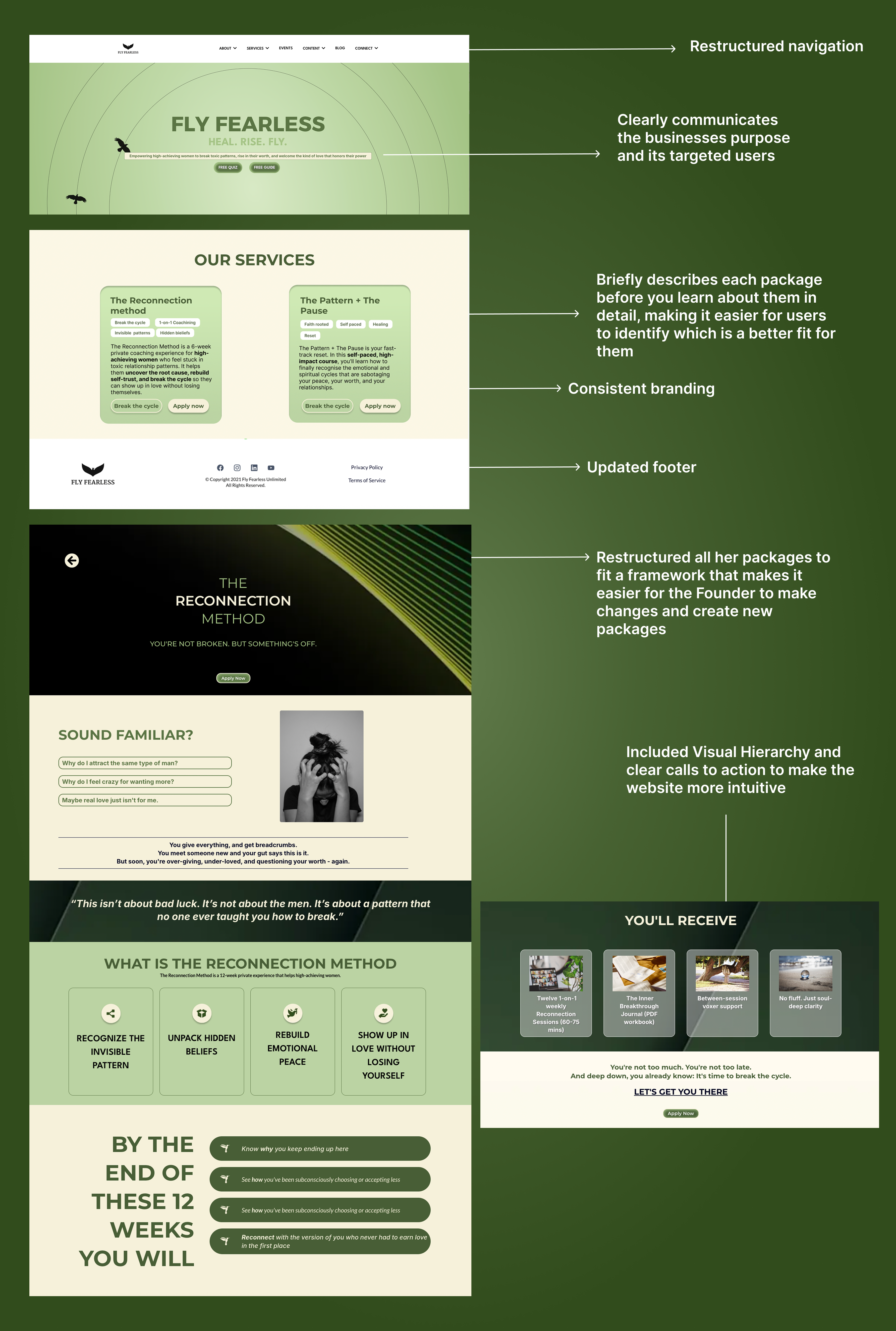 Fly Fearless redesigned website — key screens