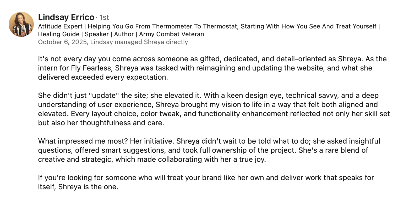 Testimonial from Lindsay Errico on the redesign