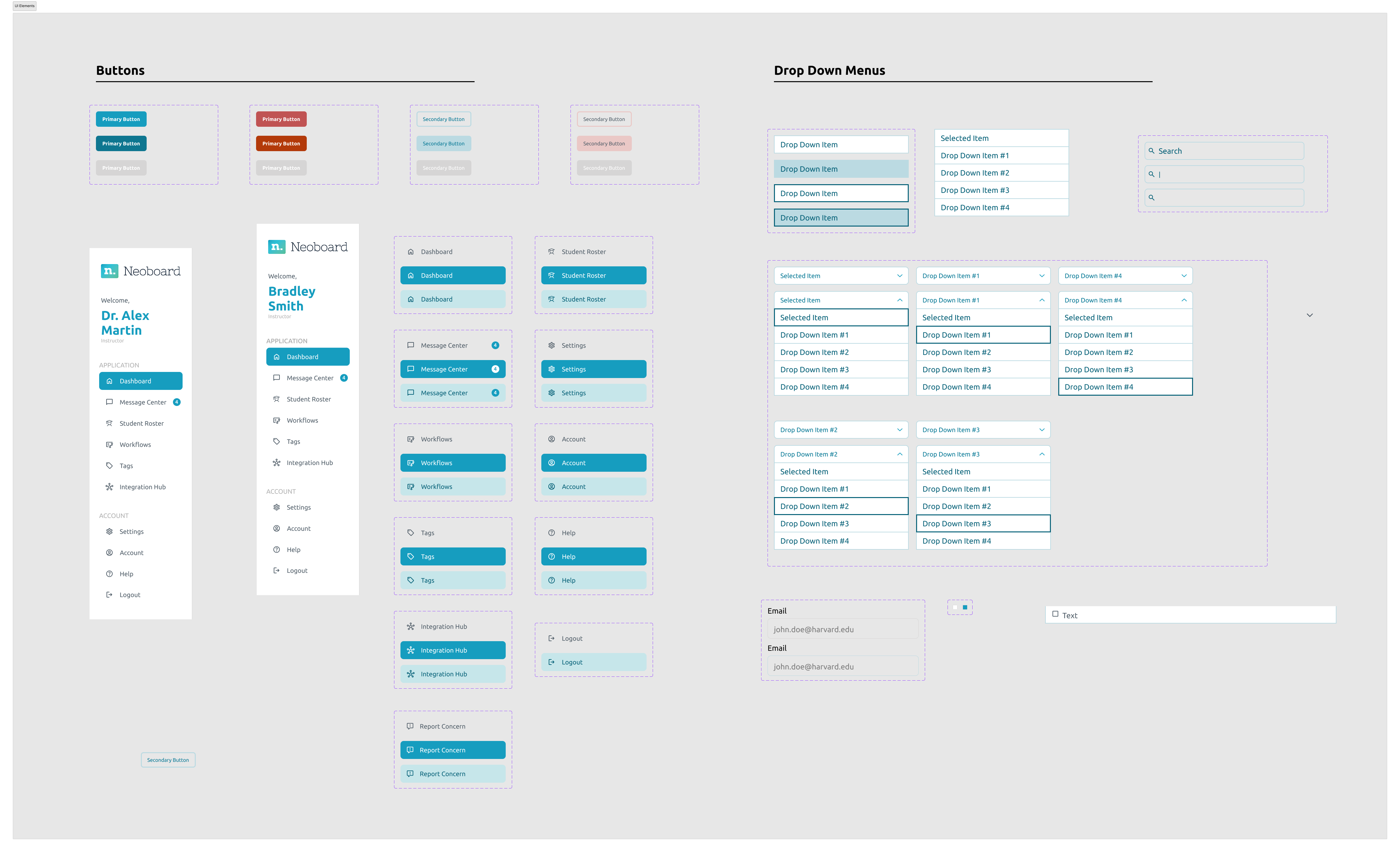 Neoboard UI components and tokens used for dashboard work